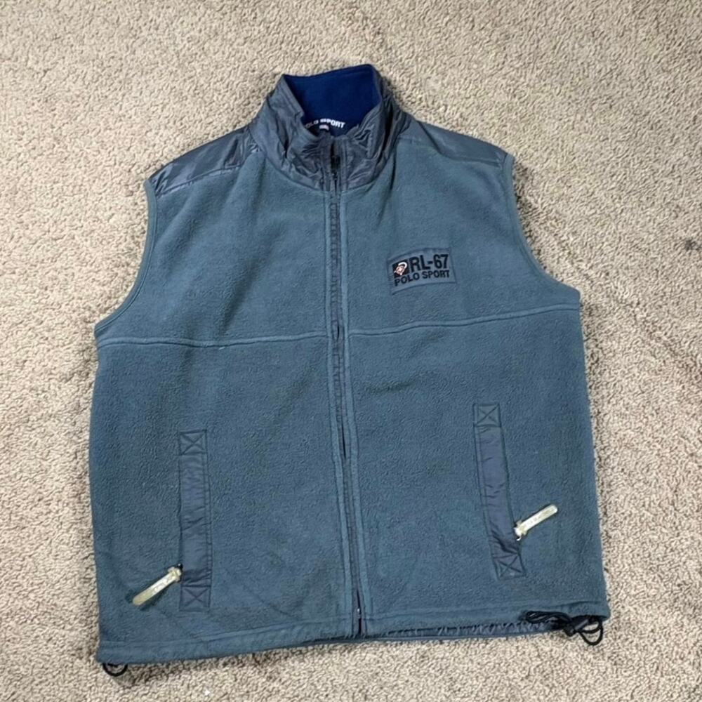 Polo Sport Ralph Lauren RL-67 Fleece Vest Mens Large Gray Blue Vintage Outdoor